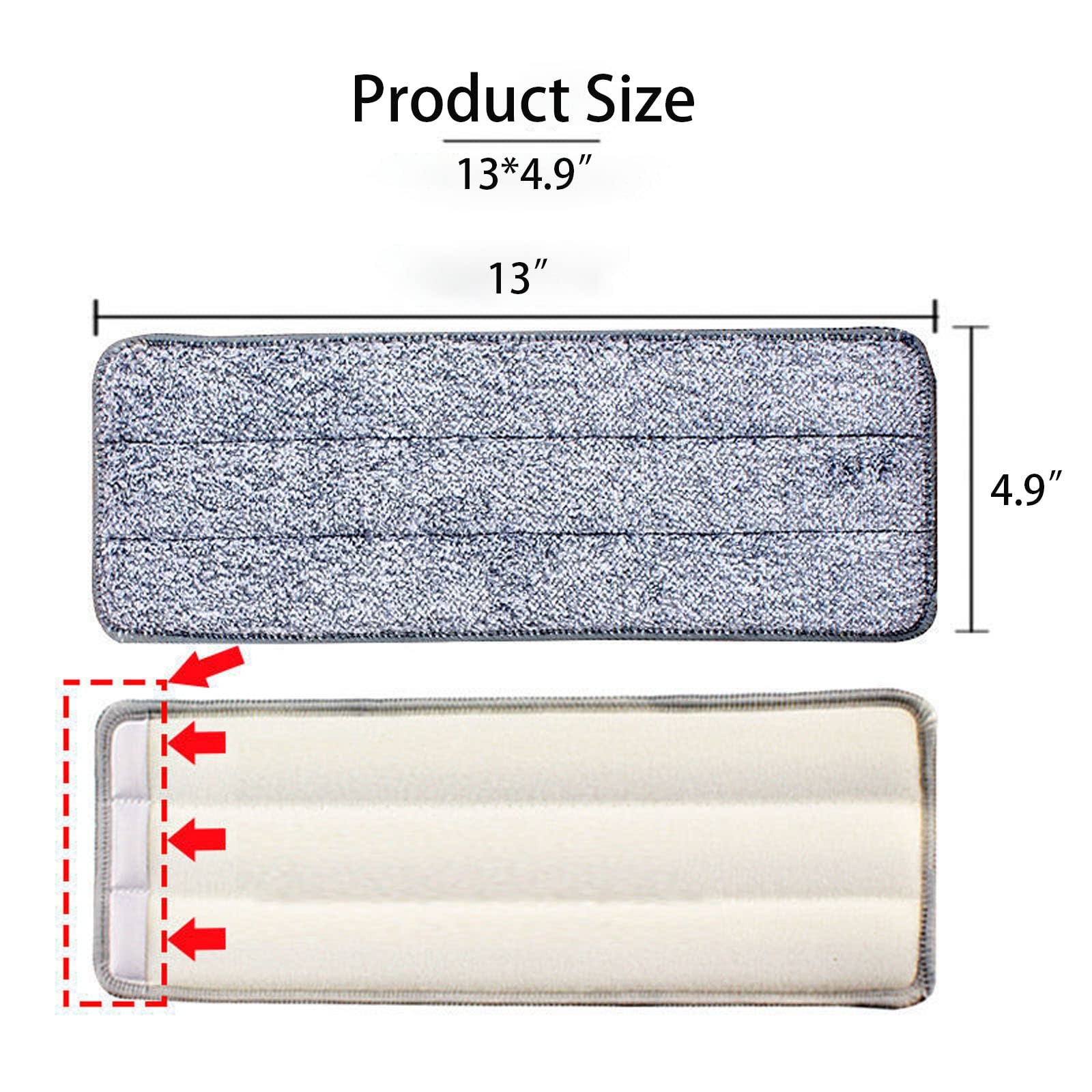 10 Pack 13 * 4.9″ Generic Mop Pads Mop Head Refill Washable Wet/Dry Mops Flat…