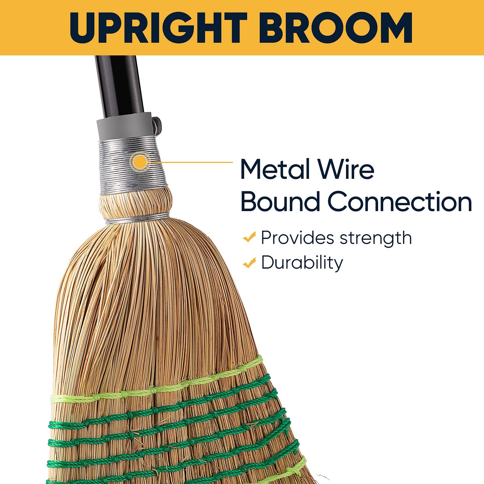 Heavy Duty Corn Broom 59.8 Inch Commercial Indoor Outdoor Garage Floor Sweeper