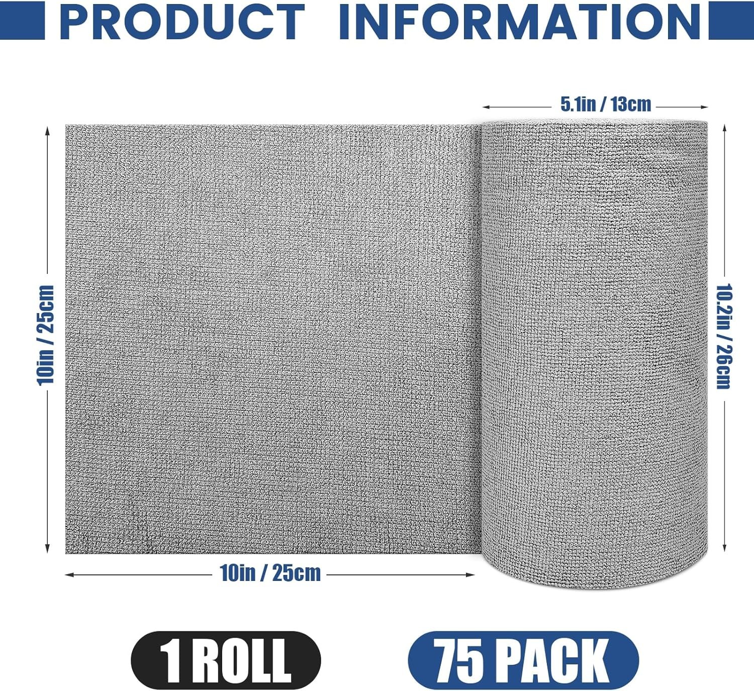 75 Pack Microfiber Cleaning Cloth Roll,Reusable Washable Ultra Tear Away Micr…