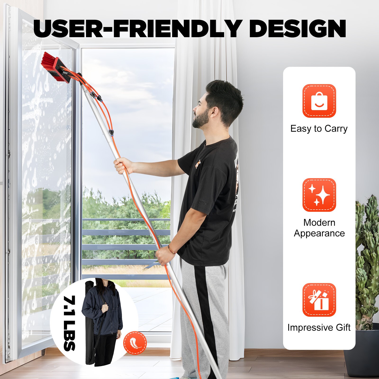 26ft Water Fed Brush For Window Solar Panel Cleaning Washing High-Altitude