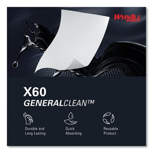 WypAll General Clean X60 Cloths, POP-UP Box, 8.34 x 16.8, White, 118/Box