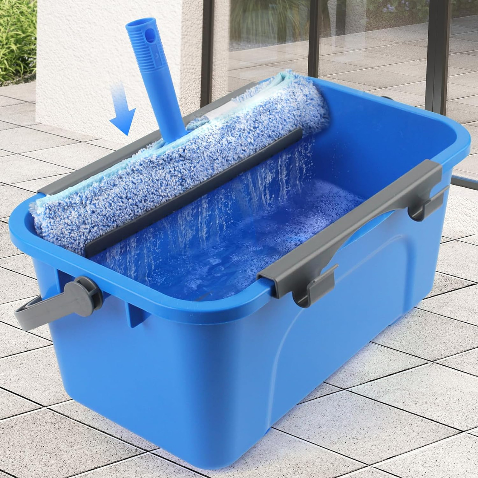 Window Cleaning Kit with Bucket 3 Gallon, 14 Inch Squeegee and 15 Inch Scrubber