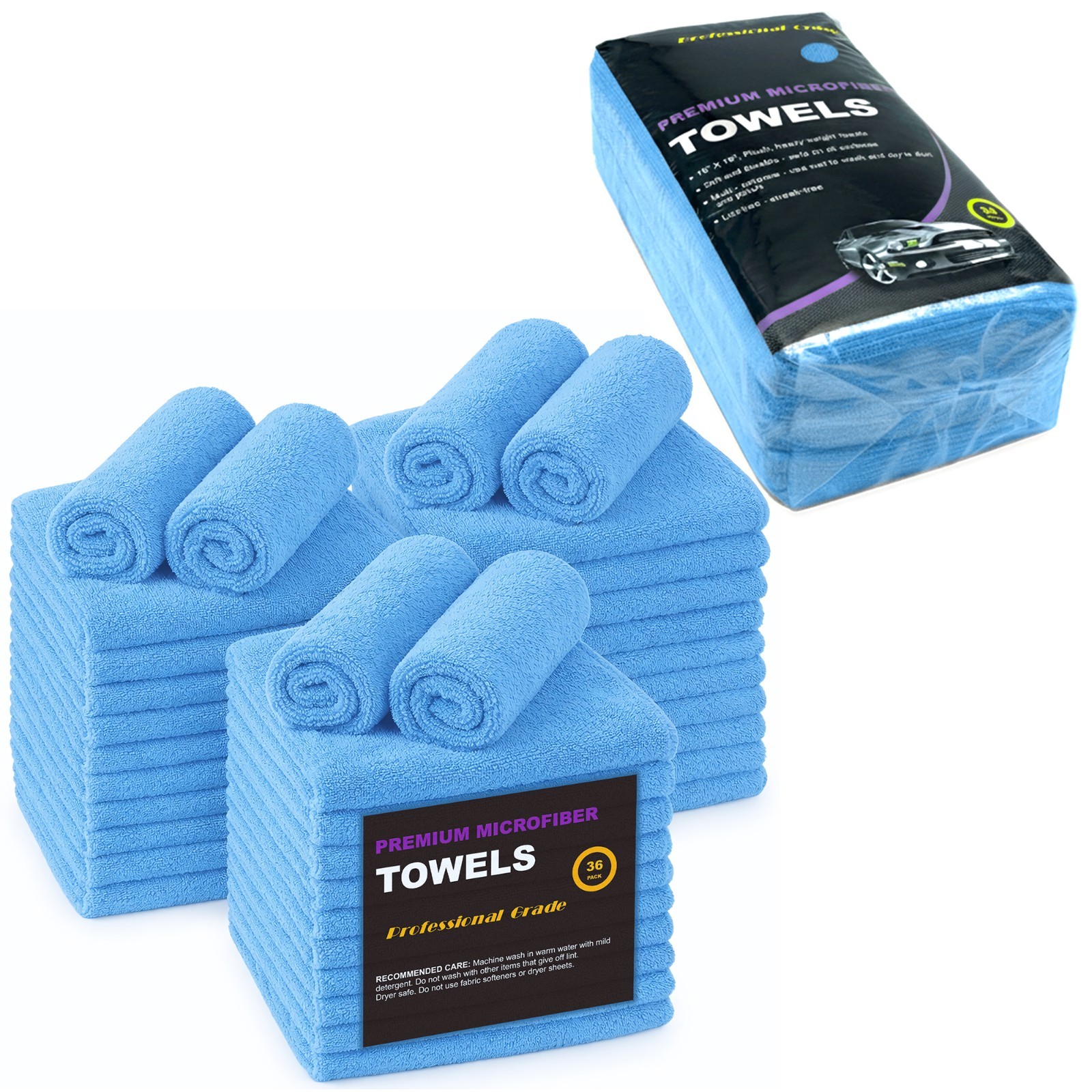 Microfiber Towel Cleaning Wash-Cloth Rag 36-Pack 16×16 Car Polish Dry Detailing