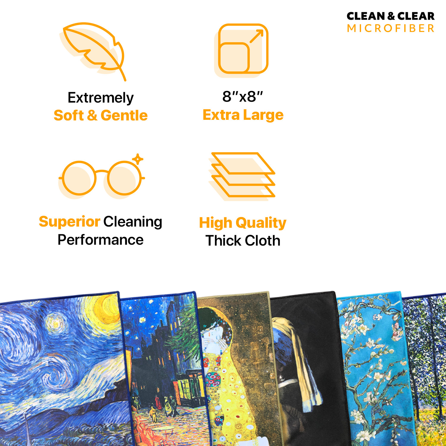 LARGE[6 Pack](Gogh “Almond Blossoms”) – ULTRA PREMIUM QUALITY Microfiber Cloths