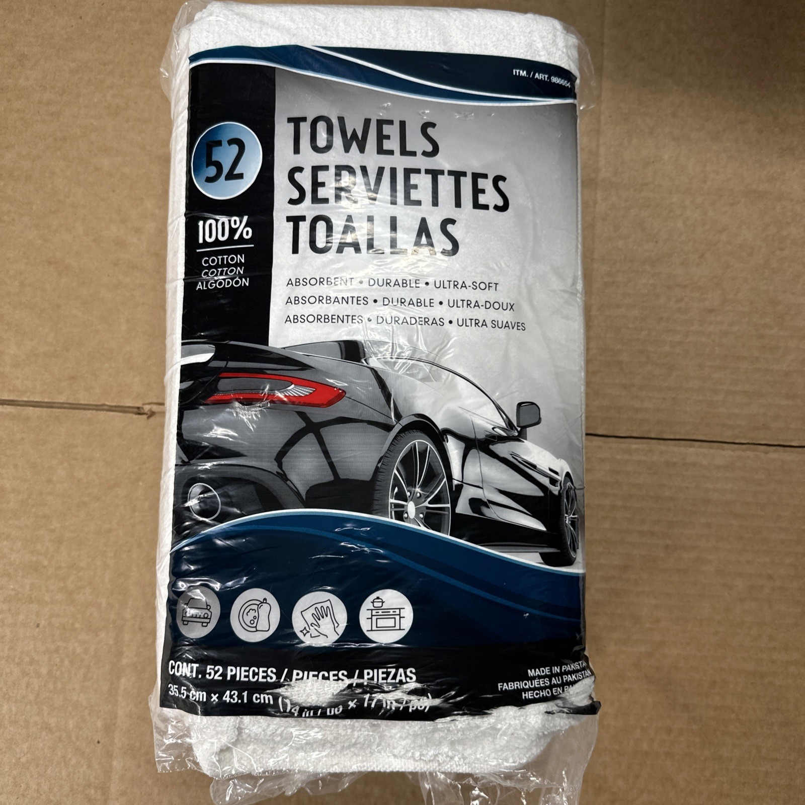Unitex 100% Cotton Towel, White, 14 in x 17 in, 52-count