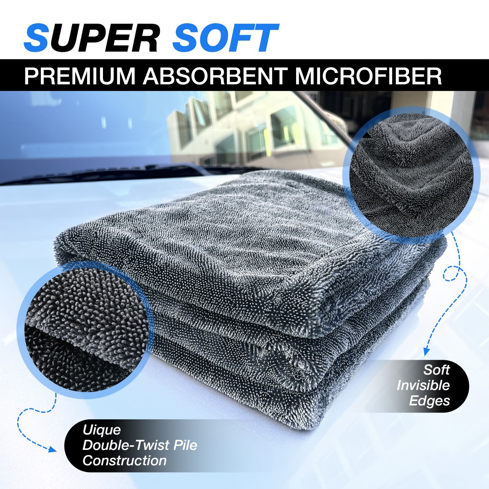 Water Absorbing Car Wash Microfiber Drying Towel Twisted Loop 24 x 36″ 1500GSM
