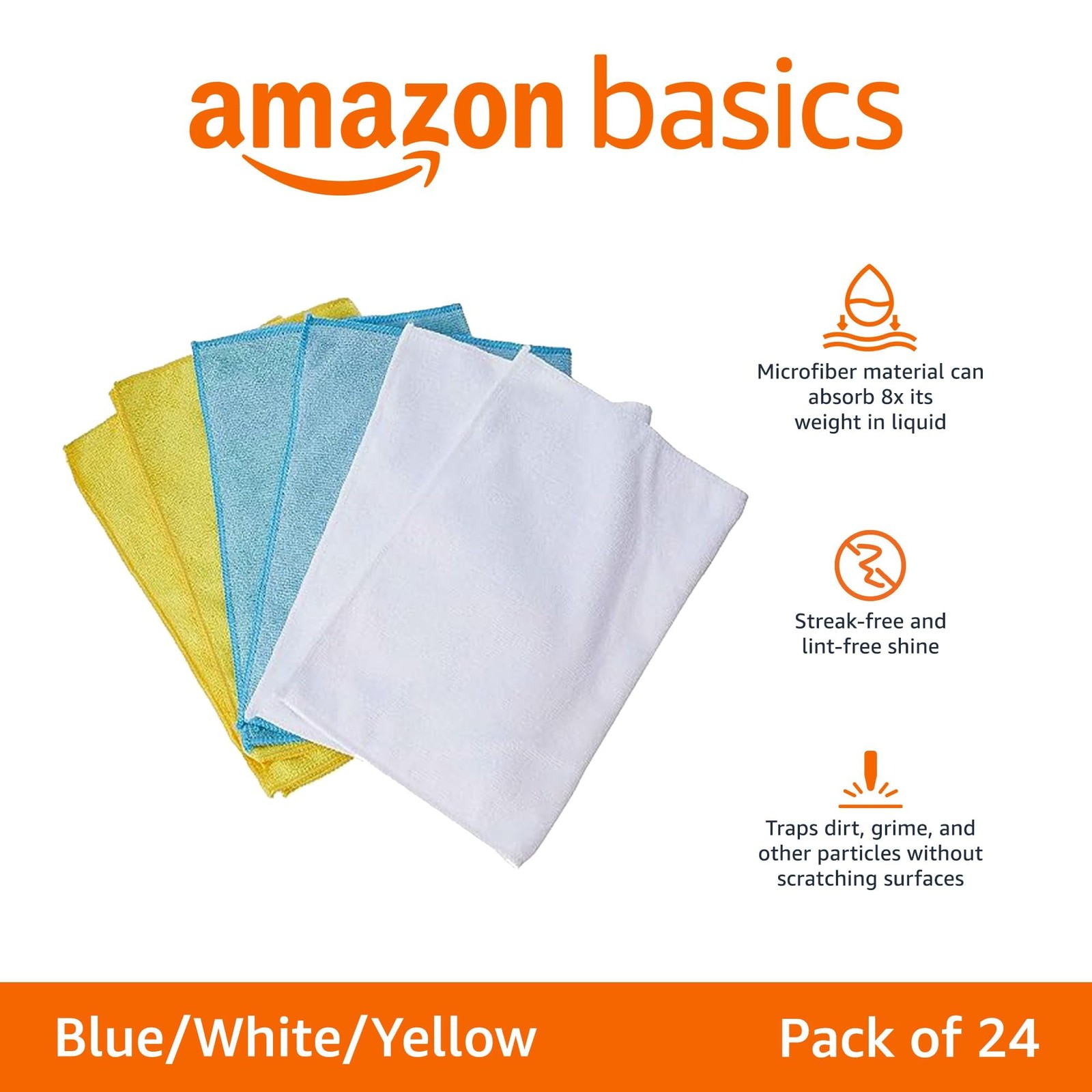 Amazon Basics Microfiber Cleaning Cloths Ultra Absorbent Lint Free Streak Free