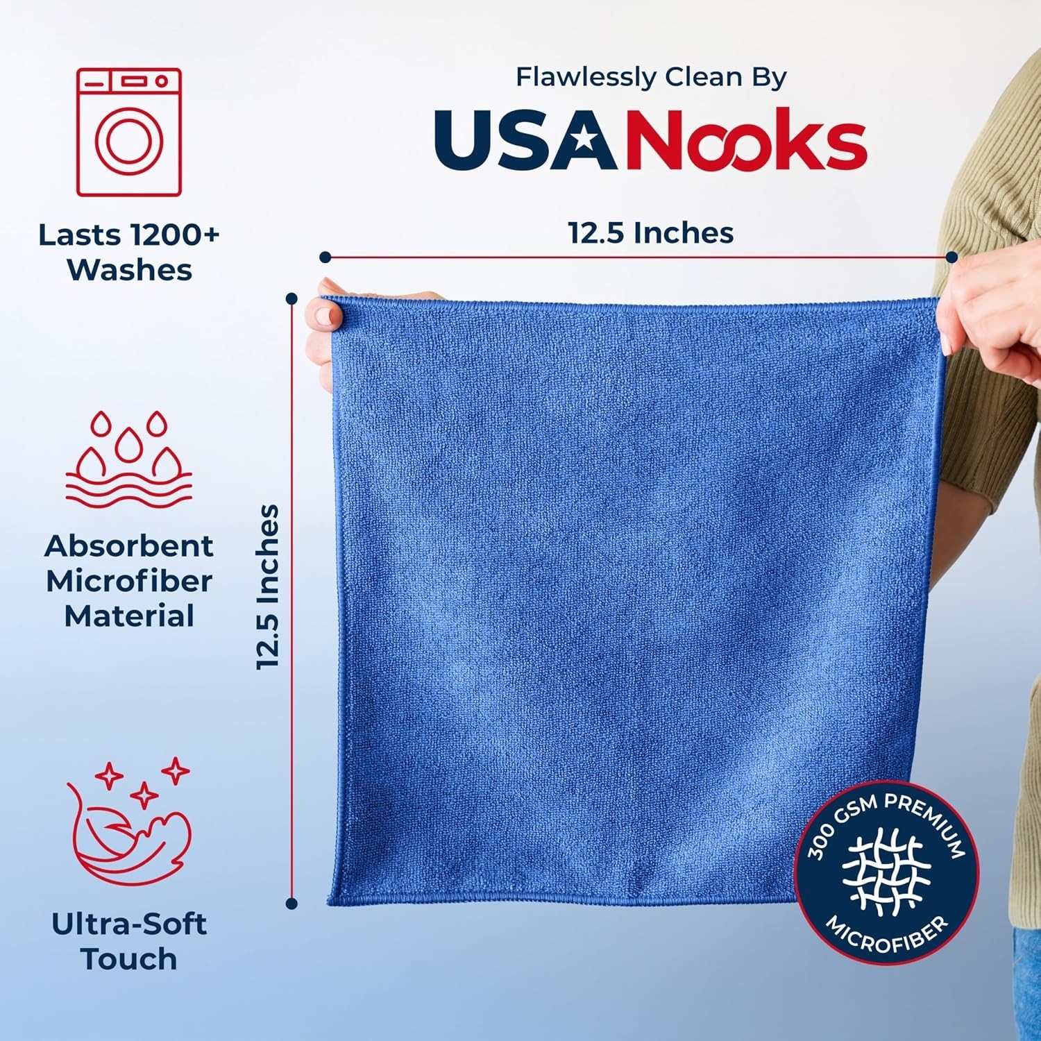 Ultra Absorbent Microfiber Cleaning Cloth – 12 Pack, 1200 Washes, 12.5″x12.5″