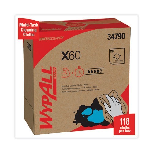 WypAll 34790 General Clean X60 Cloths, 8.34 x 16.8, White, 118/Box, 10 Boxes/CT