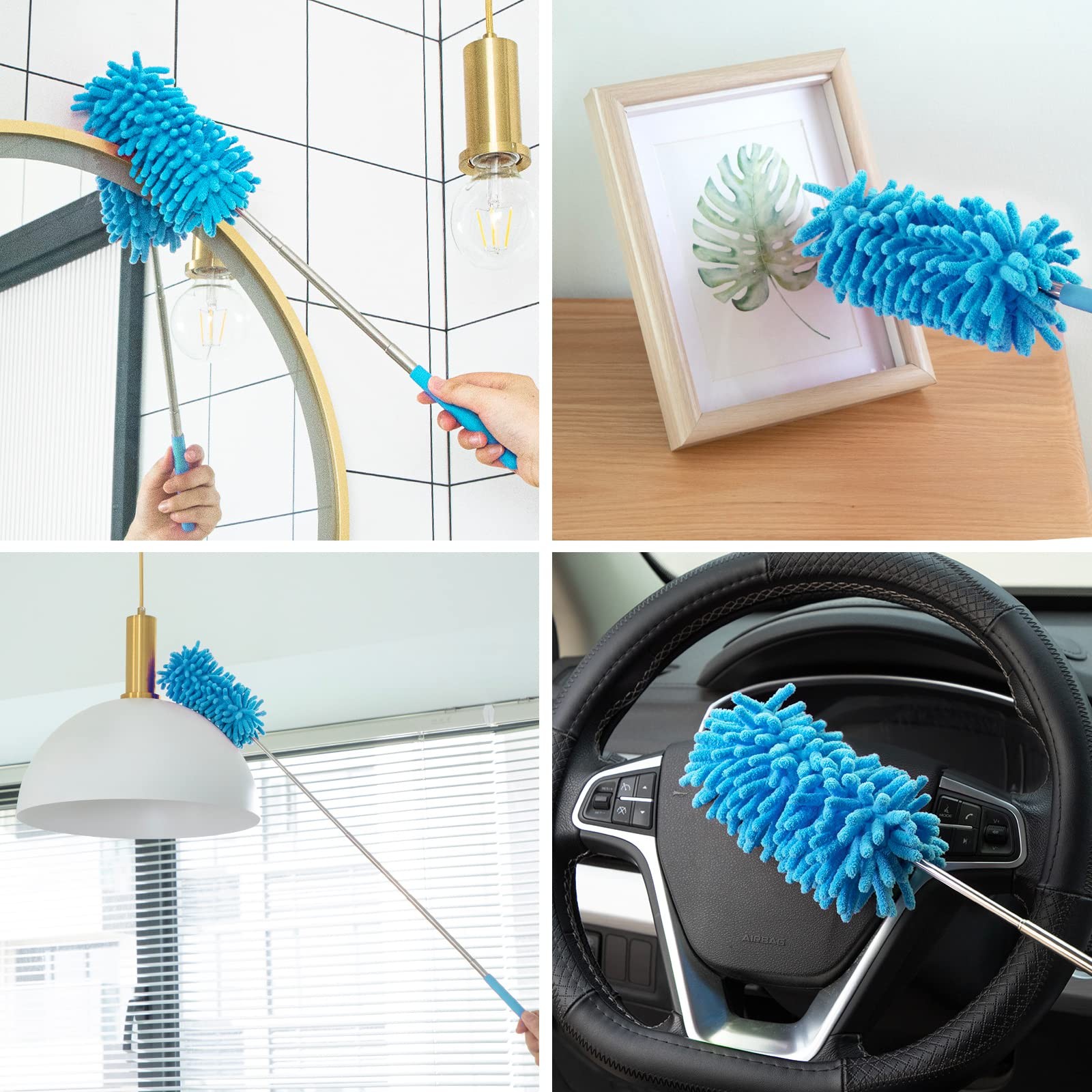 Microfiber Duster for Cleaning, Tukuos Hand Washable 2 Attachments, Blue