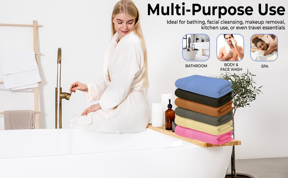100% Cotton Bath Towels-27x54inch – 6 Pack Shower Towels – Light Weight, Ultra