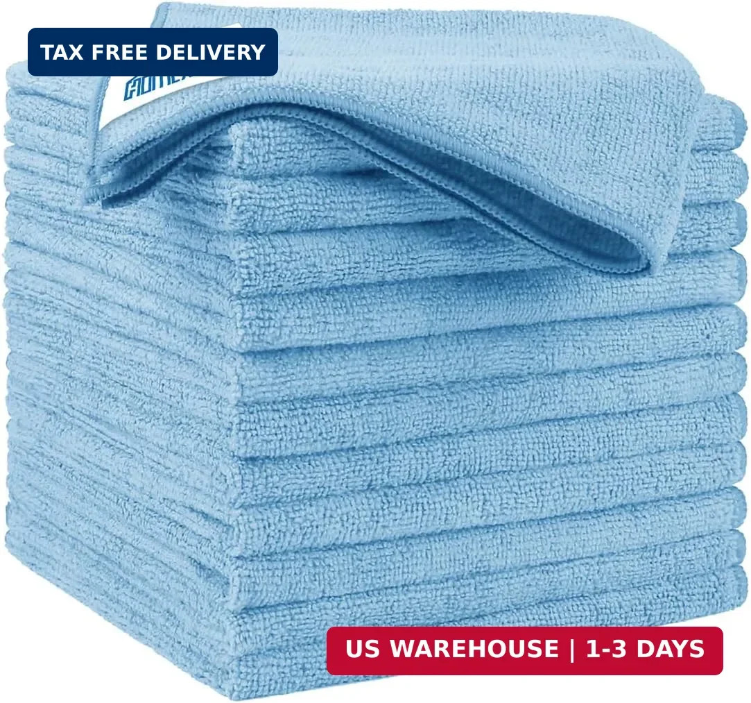 HOMEXCEL Blue Microfiber Cleaning Cloth 12 Pack, 12.5 x 12.5 inch Microfiber Tow