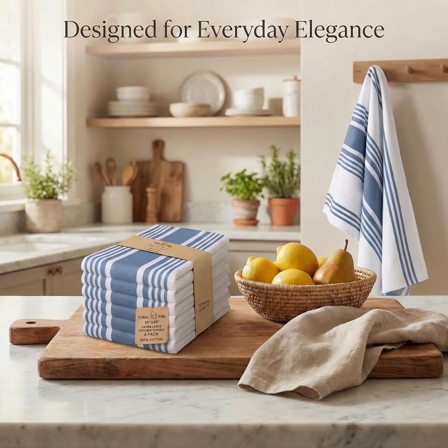 Kitchen Towels 100% Cotton Dish Towels for Kitchen (Set of 6) 20”x30” Dish