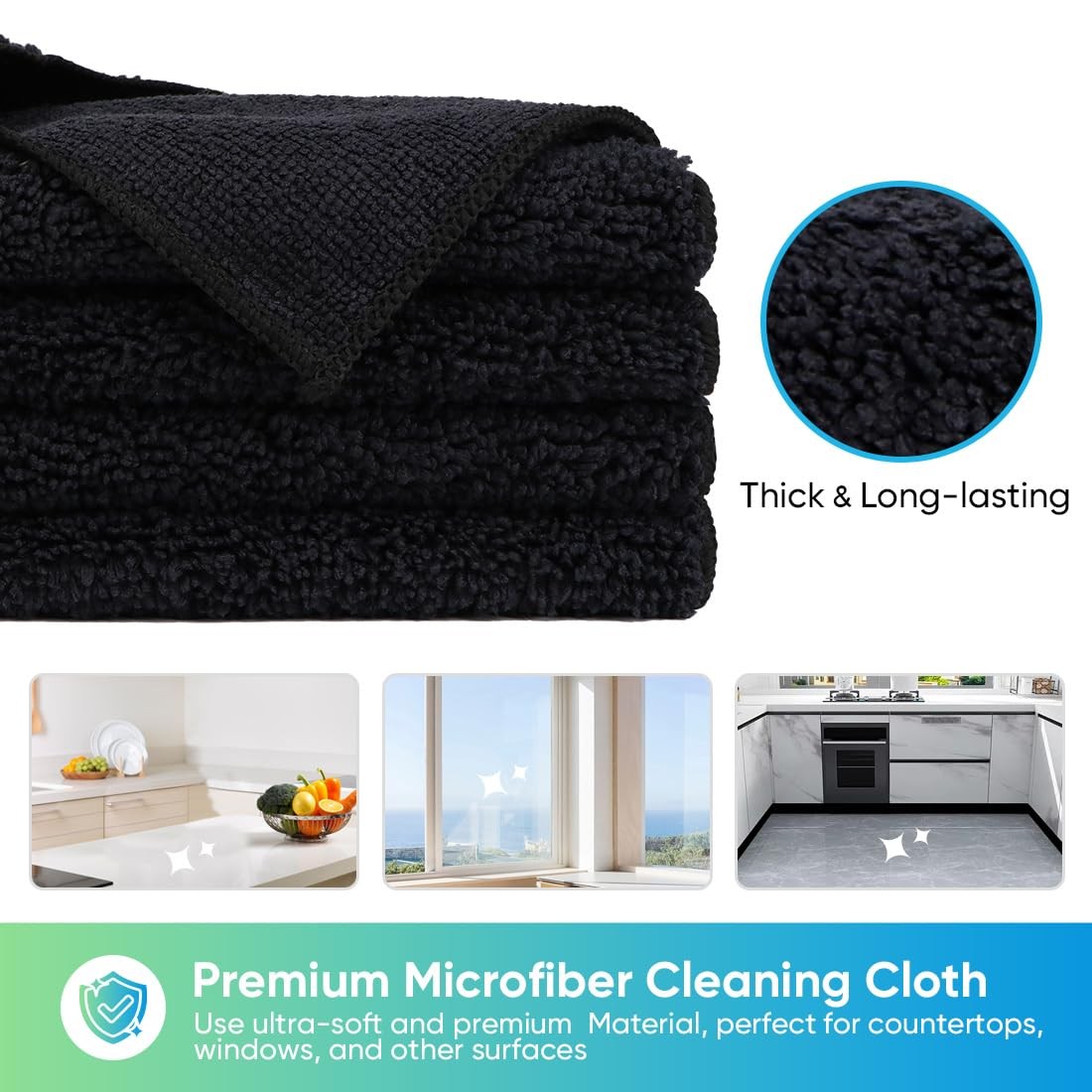 HOMEXCEL Black Microfiber Cleaning Cloth, 12 Pack Premium Microfiber Towels