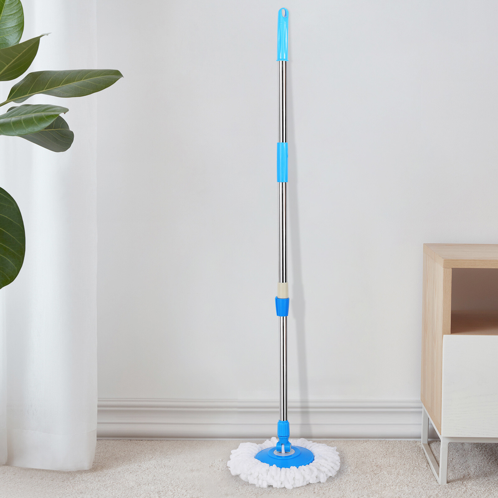 Spinning Mop Handle Replacement 360° Cleaning Tool Blue +2x Microfiber Mop Heads