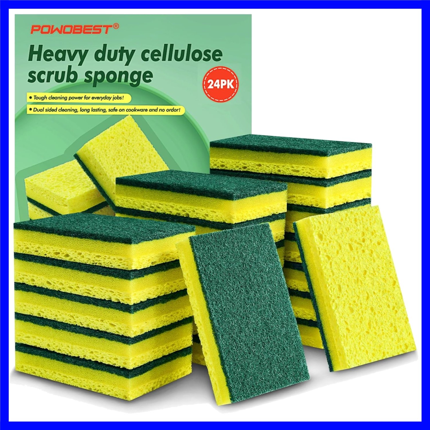 24 Pack Heavy-Duty Dual-Sided Scrub Sponges – Gentle & Tough Cleaning Options