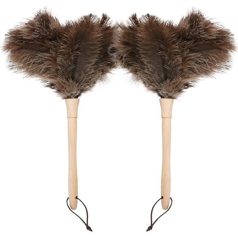 Ostrich Feather Duster Anti-Static Wooden Handle Dust Cleaning Tool Home Office