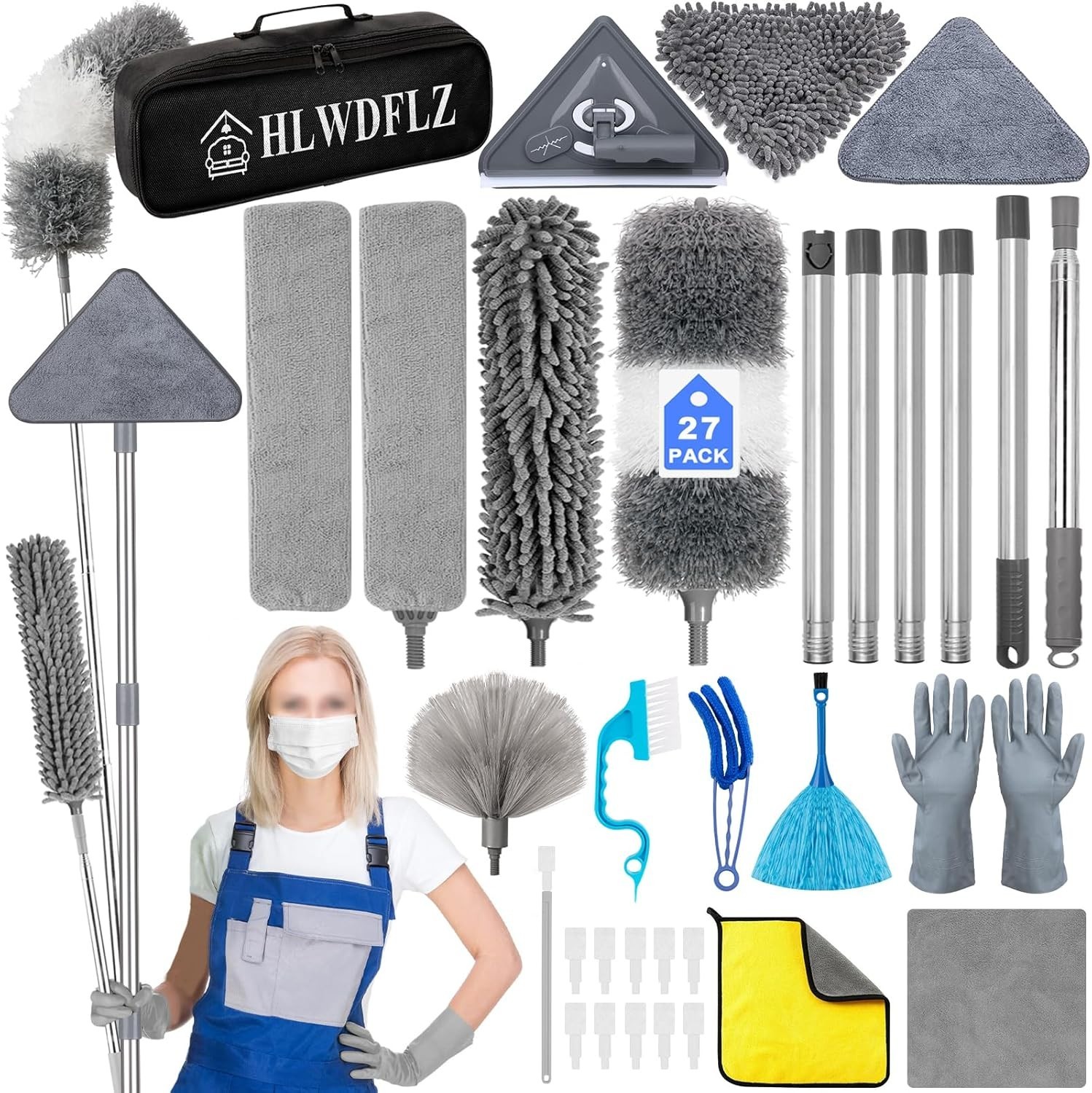 Complete 27pc Duster Set with 100 Inch Telescoping Pole for Hard-to- Areas