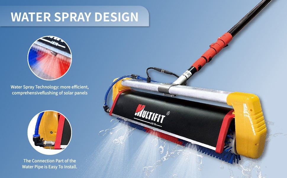 Solar Cleaning Roller Brush-18ft Water Fed Rod 360° forward and reverse rotation