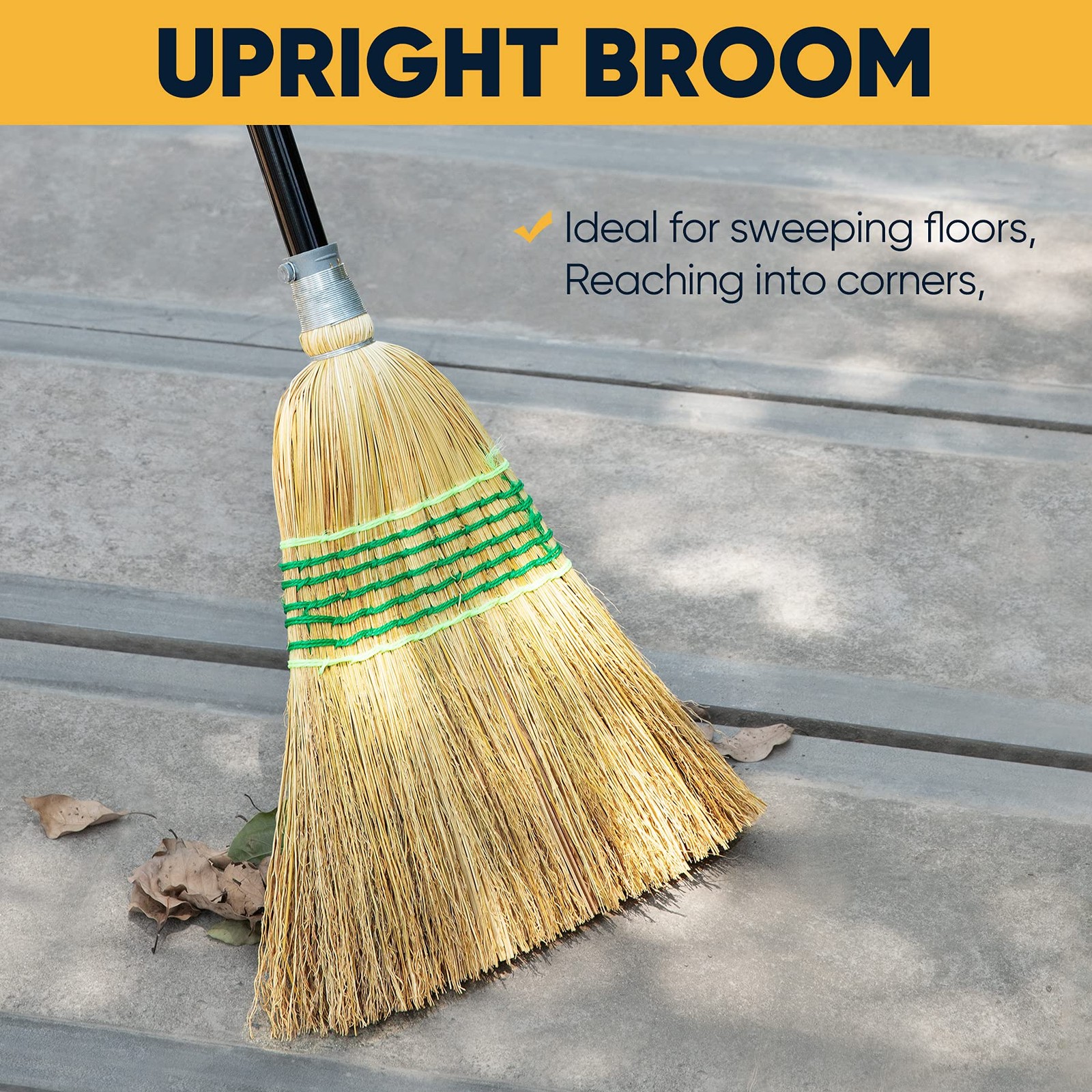 Heavy Duty Corn Broom 59.8 Inch Commercial Indoor Outdoor Garage Floor Sweeper