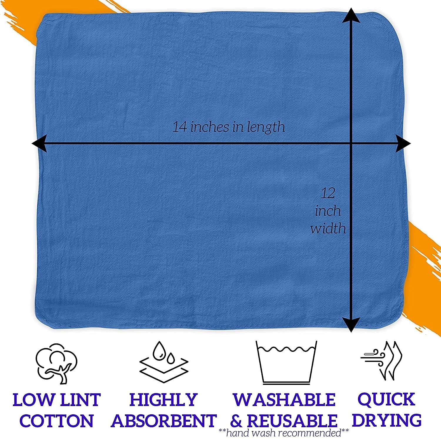 Towels 12″ x 14″ 100 Pack – Blue Cotton Towels, Cleaning Rags Bulk, Reusable …