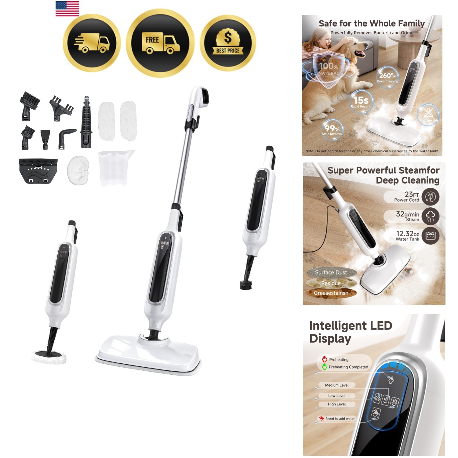 High-Temperature 12-in-1 Steam Cleaner – Fast Heating & Versatile for All Floors