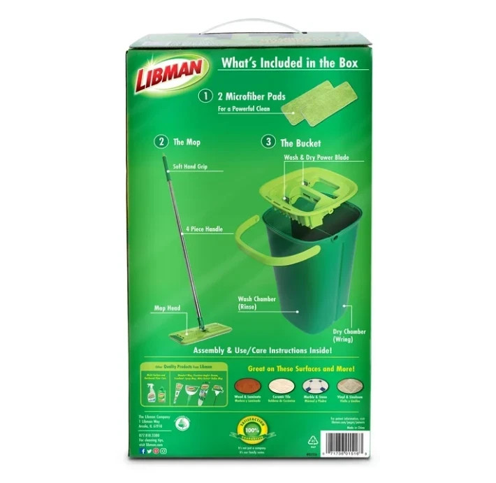 Libman Rinse N Wring Flat Mop System with Microfiber Pad
