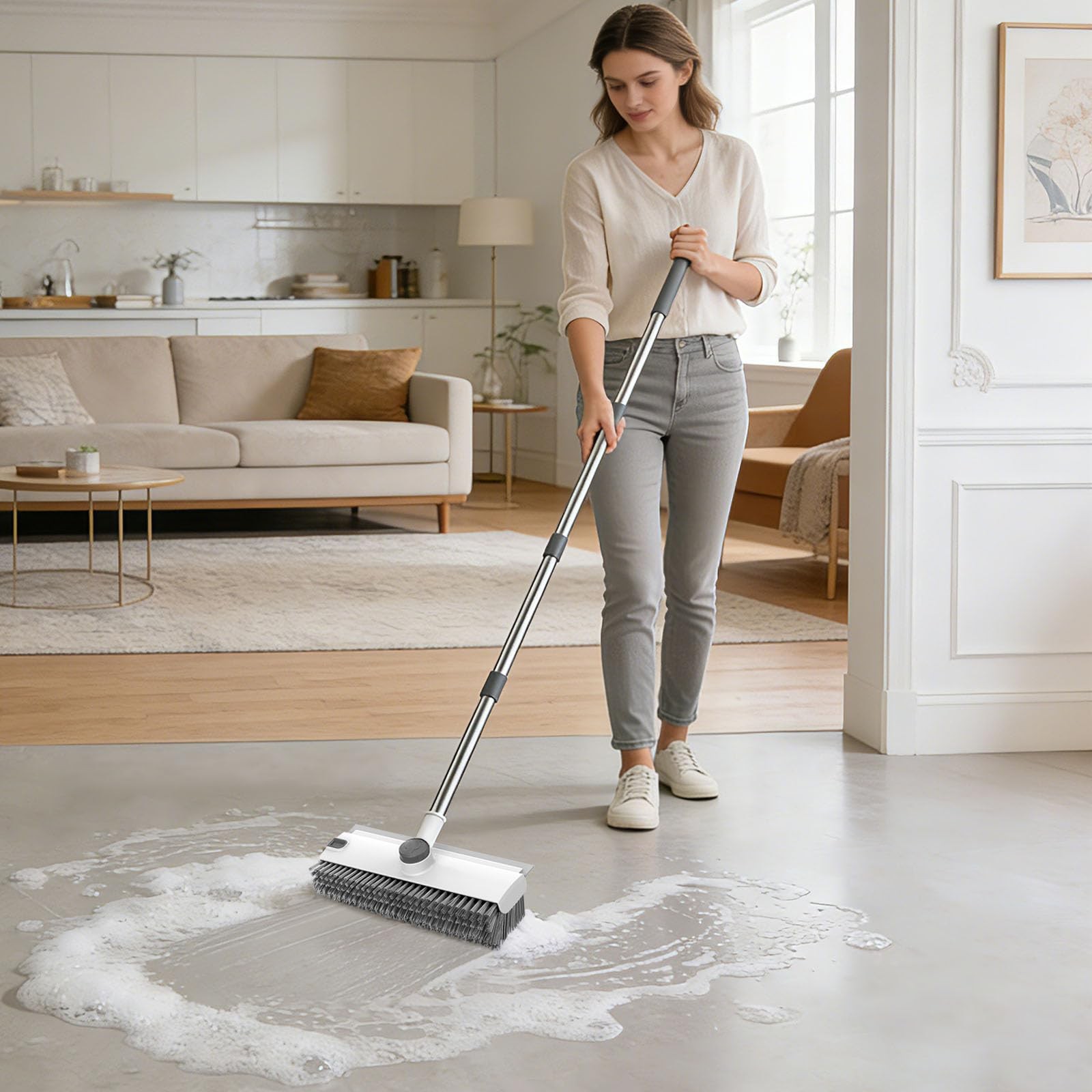 SetSail Floor Scrub Brush, 3 in 1 Brush with 54-in Grey White