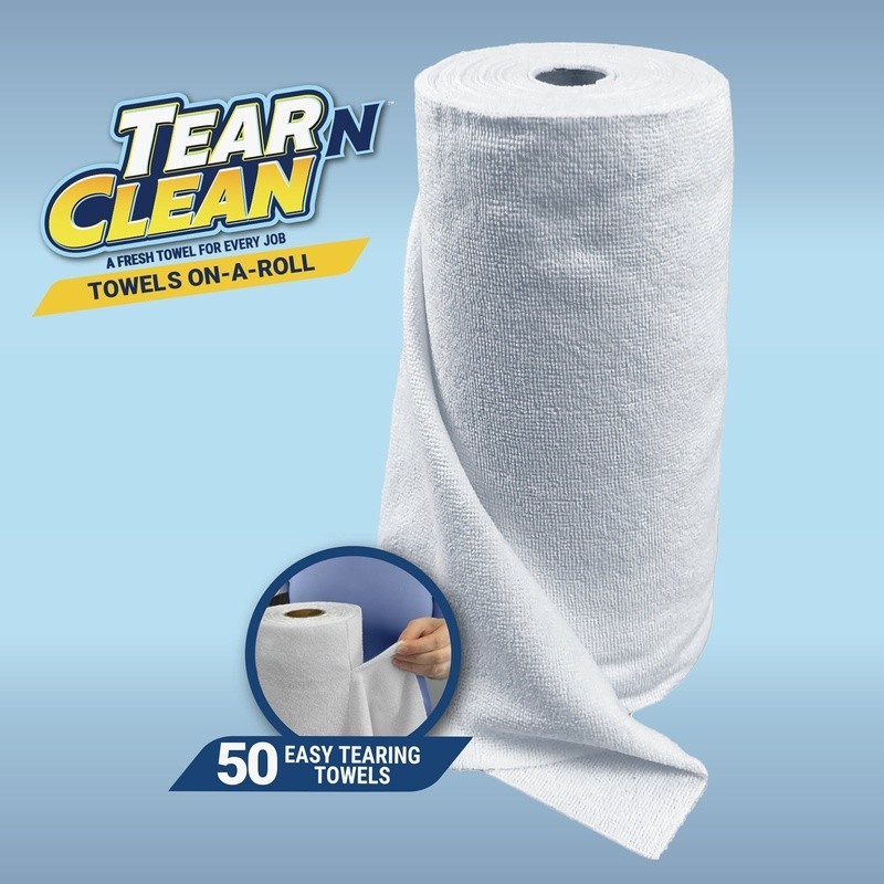 Reusable Multi-Purpose Microfiber Cleaning Towels on Roll 50 Count White