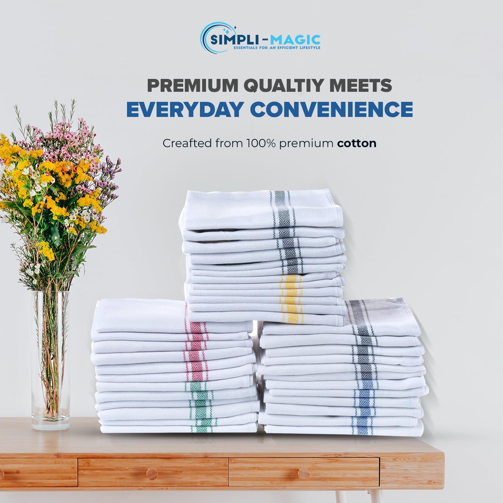 Simpli Magic Cotton Herringbone Dish Towels 15 x25 (30 Pack) High Absorbent