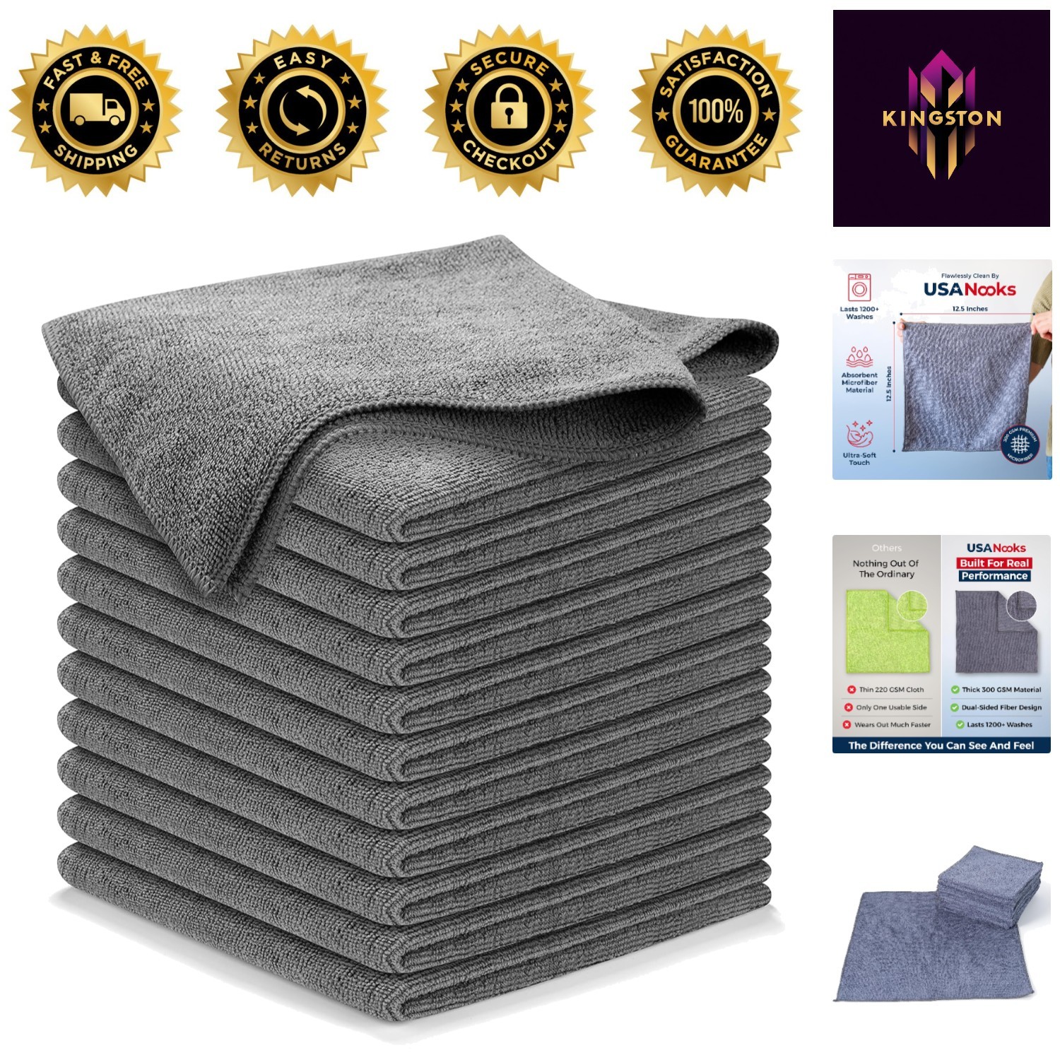 High-Performance Microfiber Cleaning Cloths for Home & Car – 12 Pcs, 1200 Washes