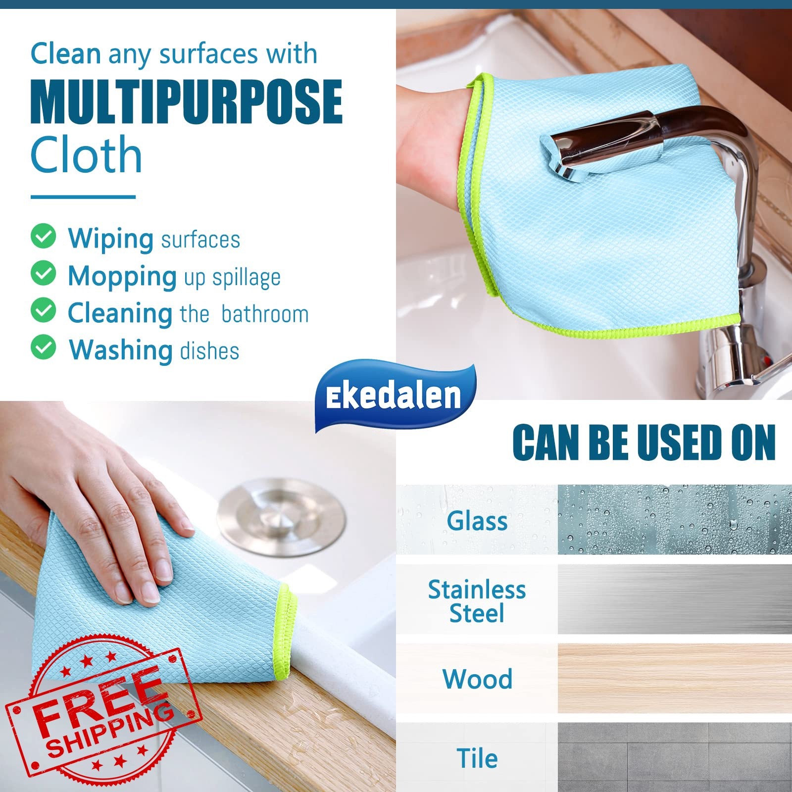 Ekedalen Blue Grey 12×16 Microfiber Cloths 8pk