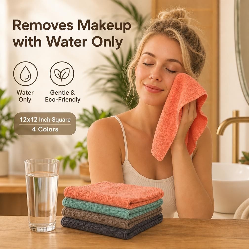Nugilla Makeup Remover Cloth 12 x 12 Inch, Reusable 1 Count (Pack of 8), Grey