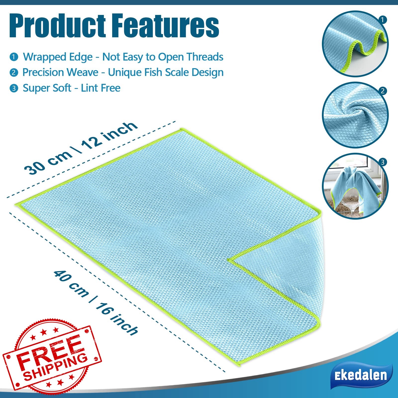 Ekedalen Blue Grey 12×16 Microfiber Cloths 8pk