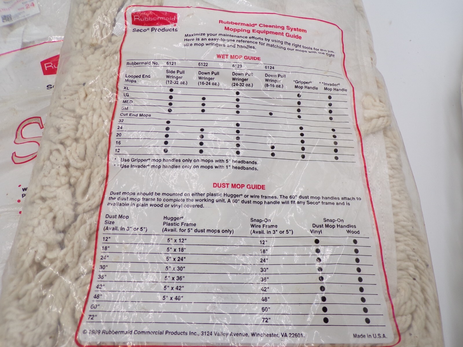 Lot of 4 Rubbermaid Seco Brand Industrial Dust Mop Head, Cotton, 24W X 5D, White