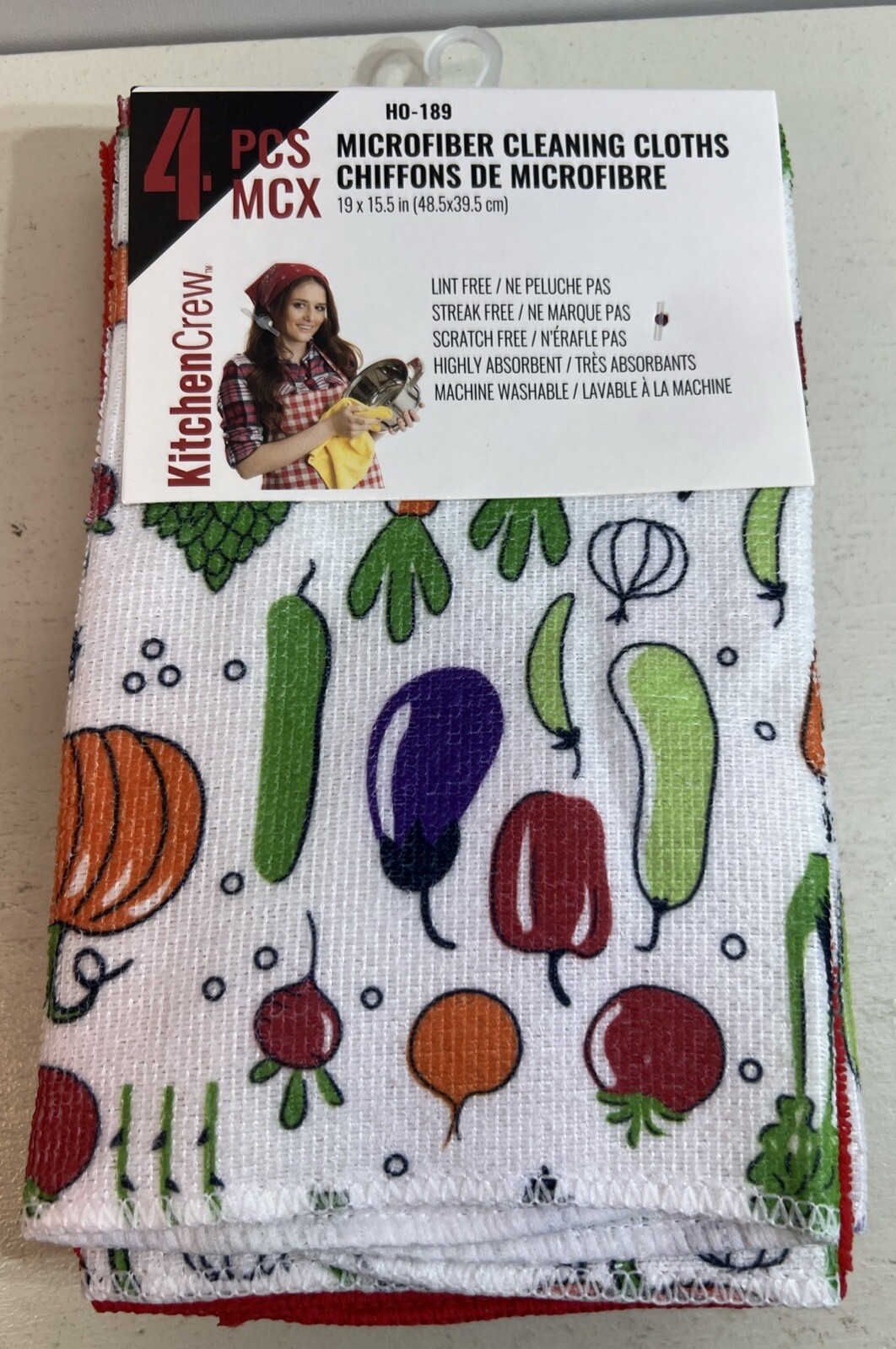 Microfiber Cleaning Cloths 19″ x 15.5″ 4Pcs 2 Printed Vegetables 2 Solid Red