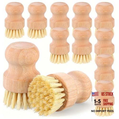 12 Packs Bamboo Scrub Brush for Dishes – 2 Pcs Natural Dish Brush with Sisal