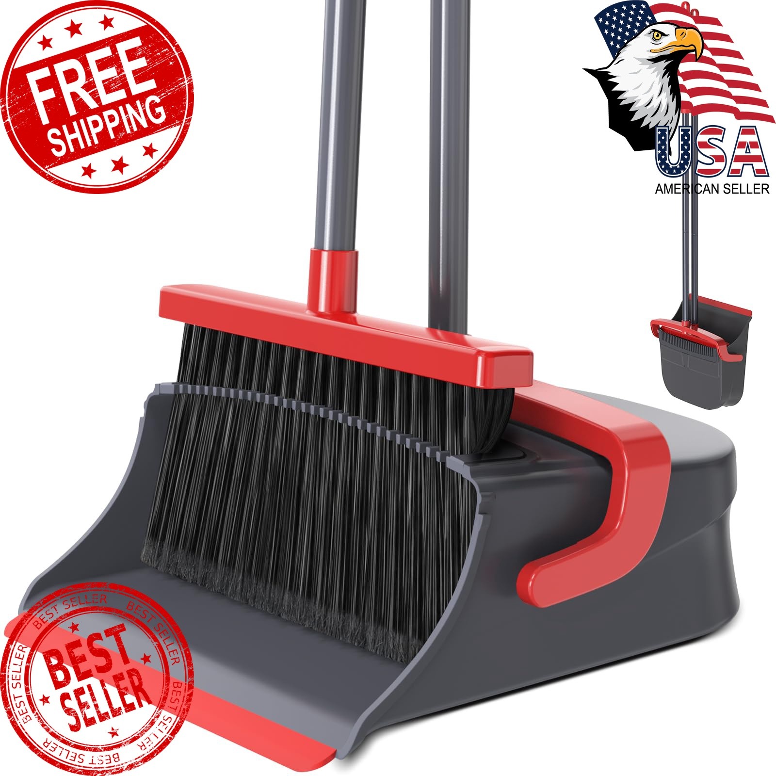 zeawec Broom Dustpan Red and Gray combo