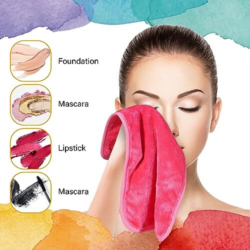 Makeup Remover Cloths, 8 Packs 1 Count (Pack of 8) Pink/Blue/Green/Purple