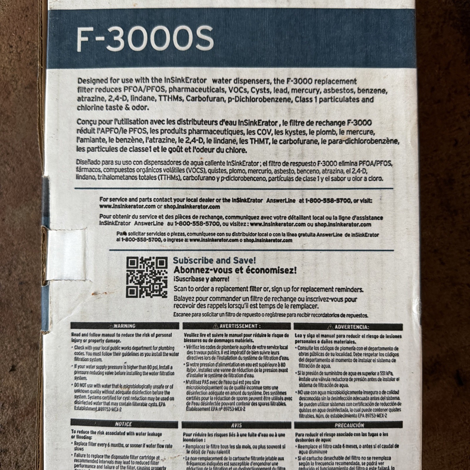 INSINKERATOR Water Filtration System F-3000S with PFOS/PFOA Filter Premium Plus