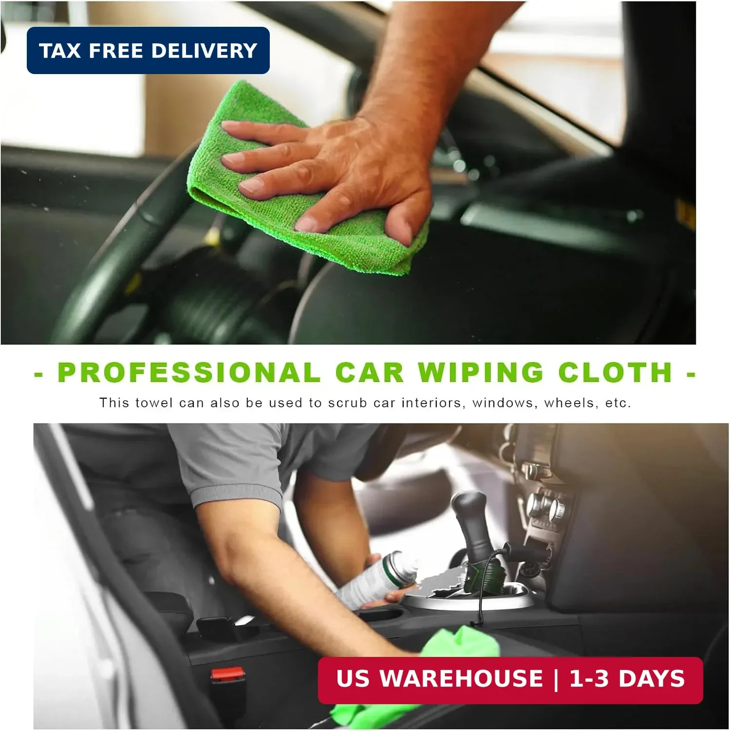 12PCS Microfiber Cleaning Cloths, 12″×12″ Soft Absorbent Streak-Free Car Drying