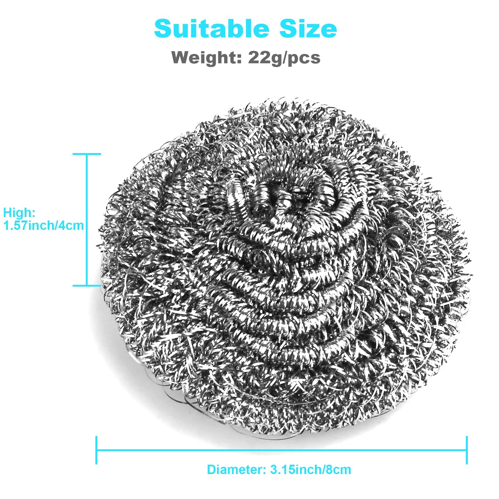 15 Pack Steel Wool Scrubber, Metal Kitchen Scrubbing Sponges, Dishwashing Sco…