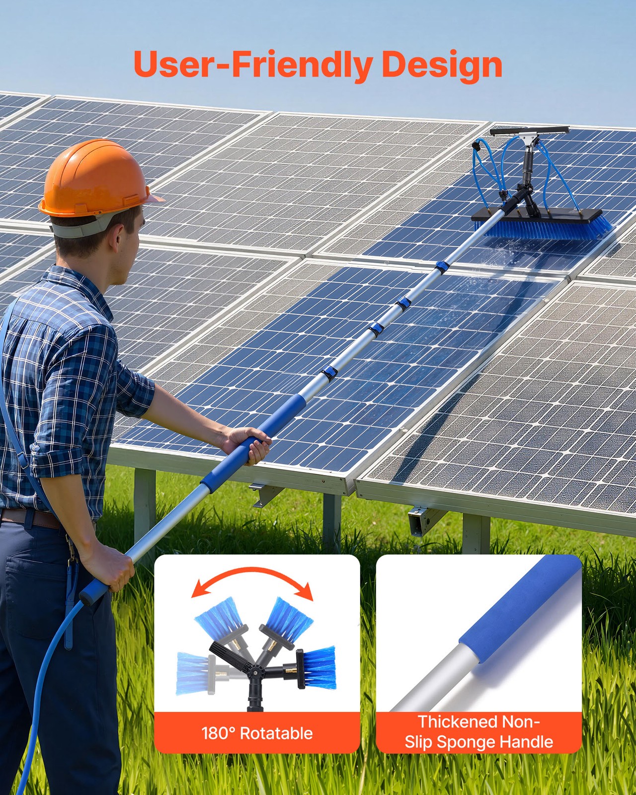 VEVOR Solar Panel Cleaning Kit Water Fed Pole Kit 15 ft with Brush and Squeegee