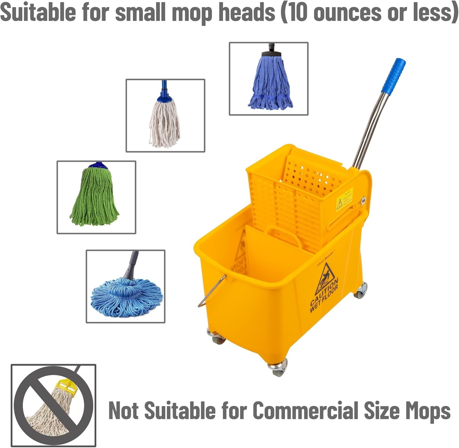 Mind Reader Mop Bucket with Wringer 22 Qt Floor Cleaning With Handle&Wheels