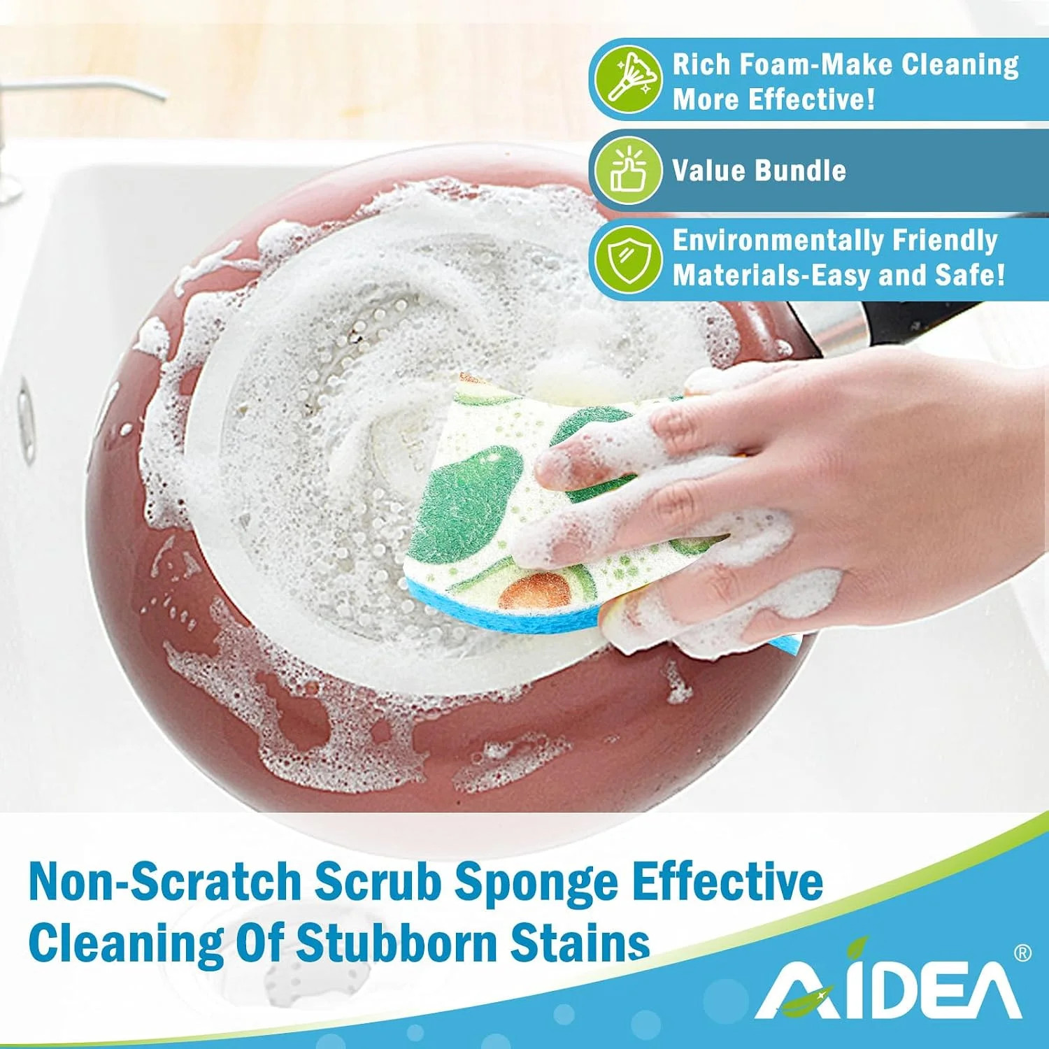Sponges Kitchen, Non-Scratch Scrub Sponge-6Count, Sponges for Non-Stick Co