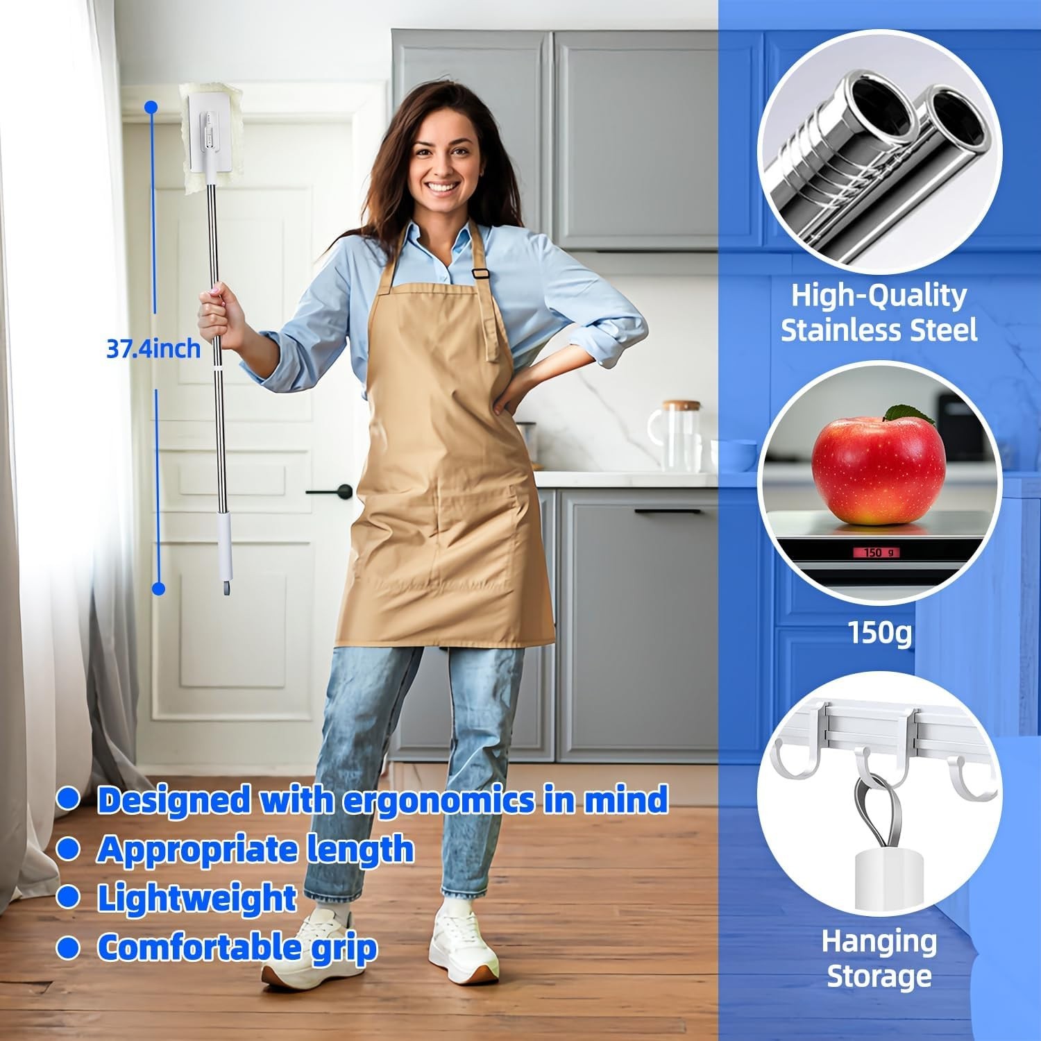 NEW Mini Mop with 39in Handle Zero-Touch Gap Dust Cleaner and Lock Head