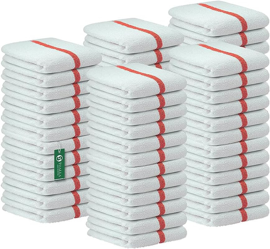 Bar Mop Red Stripe 10 Lbs 16X19 Pack of 60, 100% Cotton Double Stitched Route Re