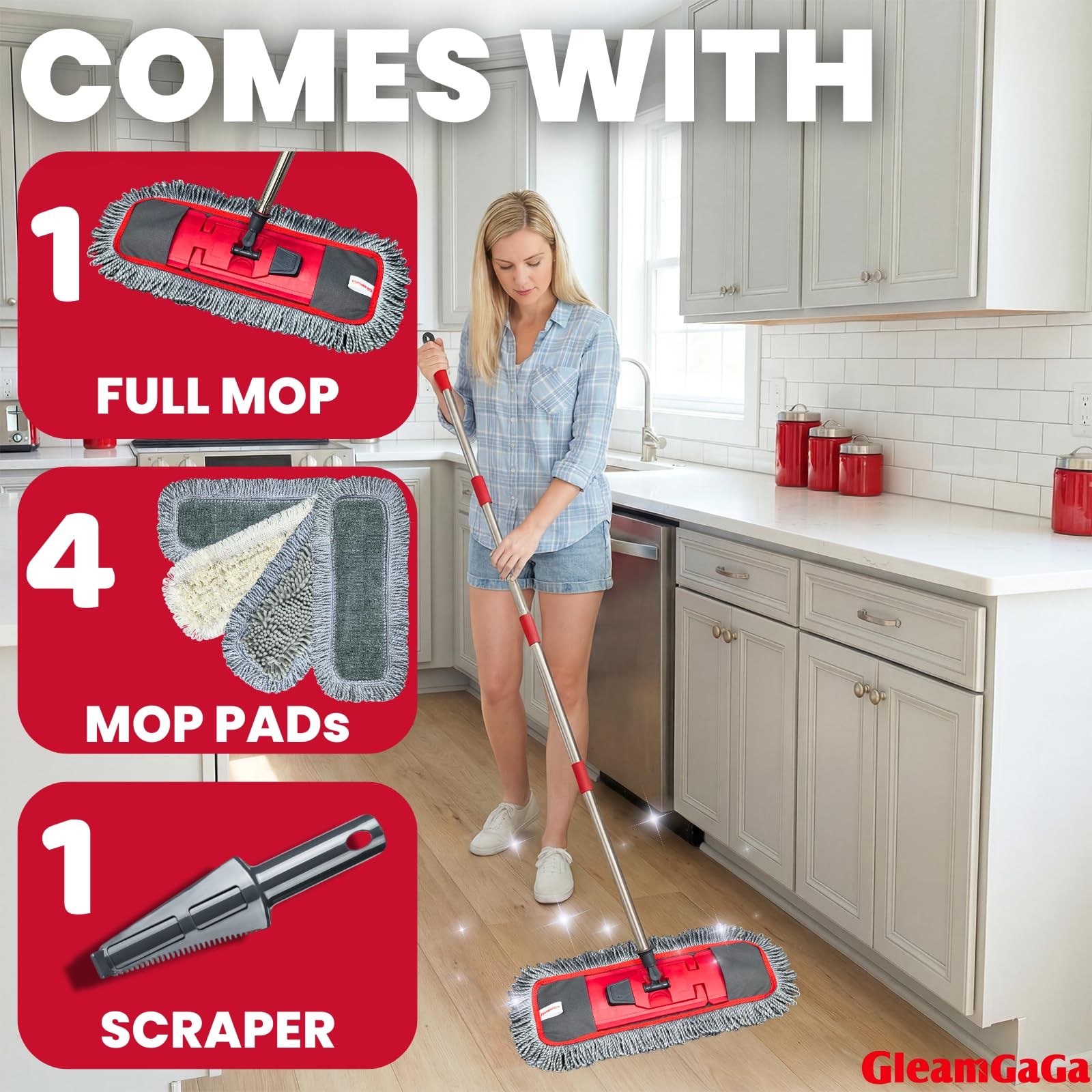Dust Mop for Floor Cleaning with 4-in-1 Washable Pad System, Wet & Dry Multi-…
