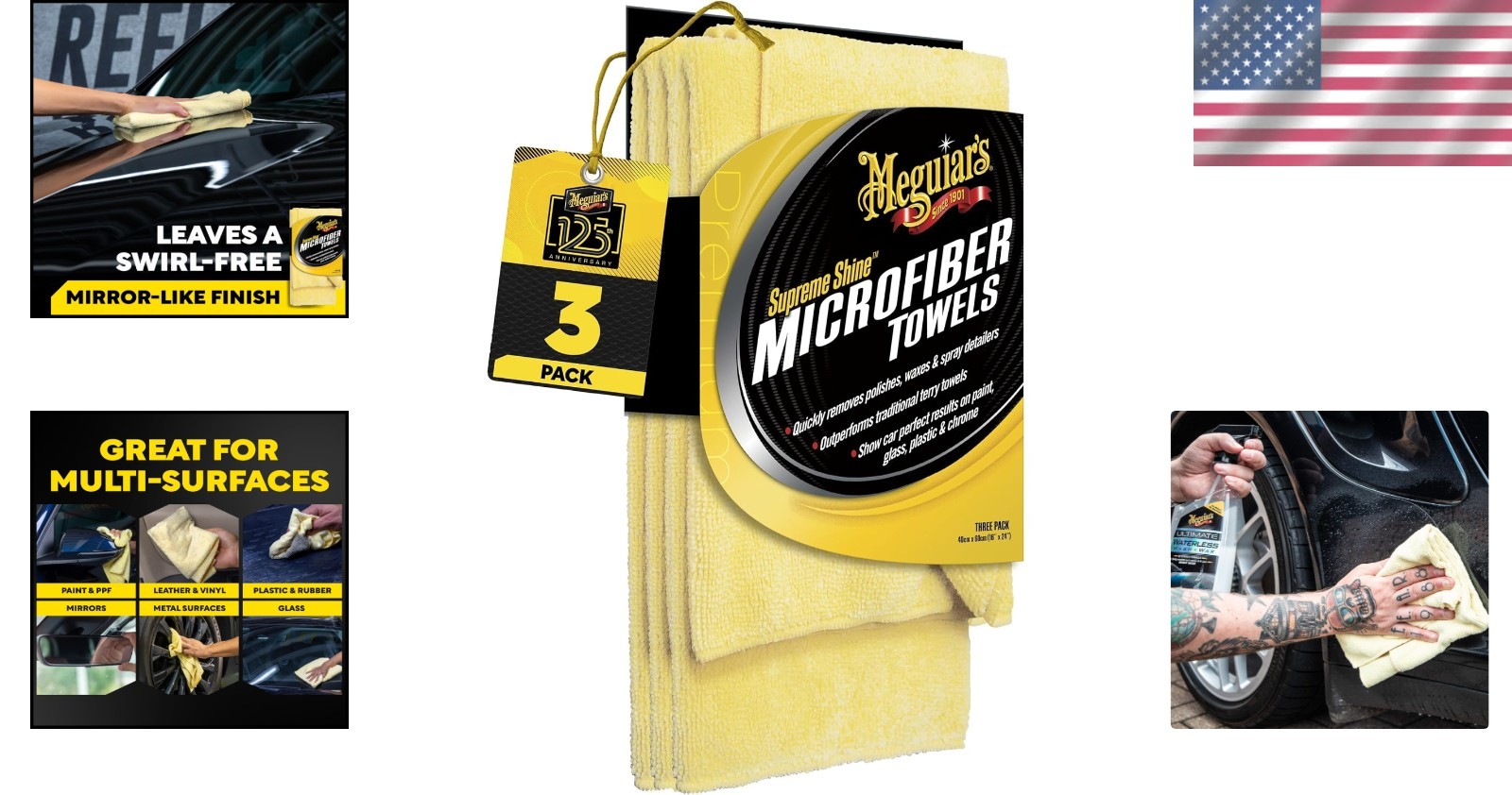 Streak-Free Car Care Microfiber Towels, 3 Pack – 24″ L x 16″ W, Machine Washable