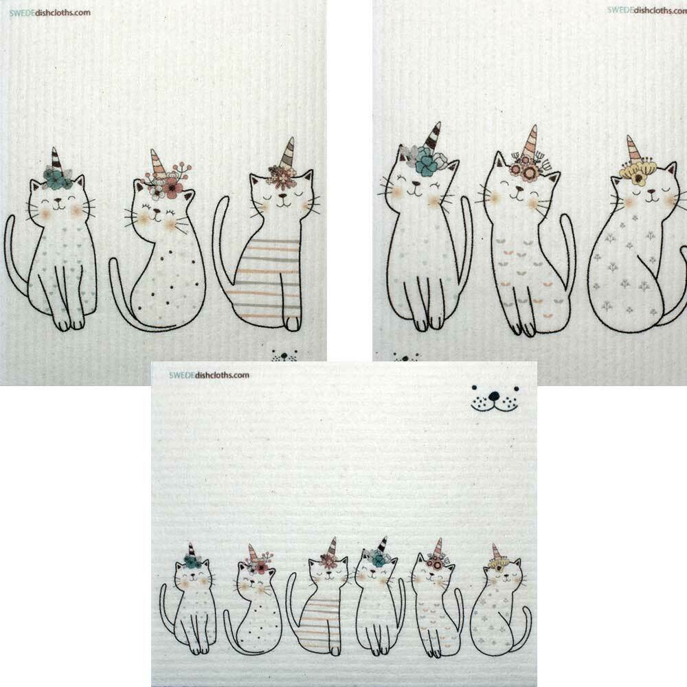 Mixed Caticorn Set of 3 cloths Swedish Dishcloths (one of each design)